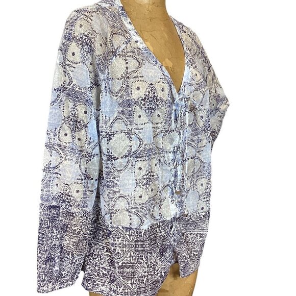 INC International Concepts Lace-up Sheer Shimmer Blouse Plus Sz 2X #308A - Picture 3 of 7